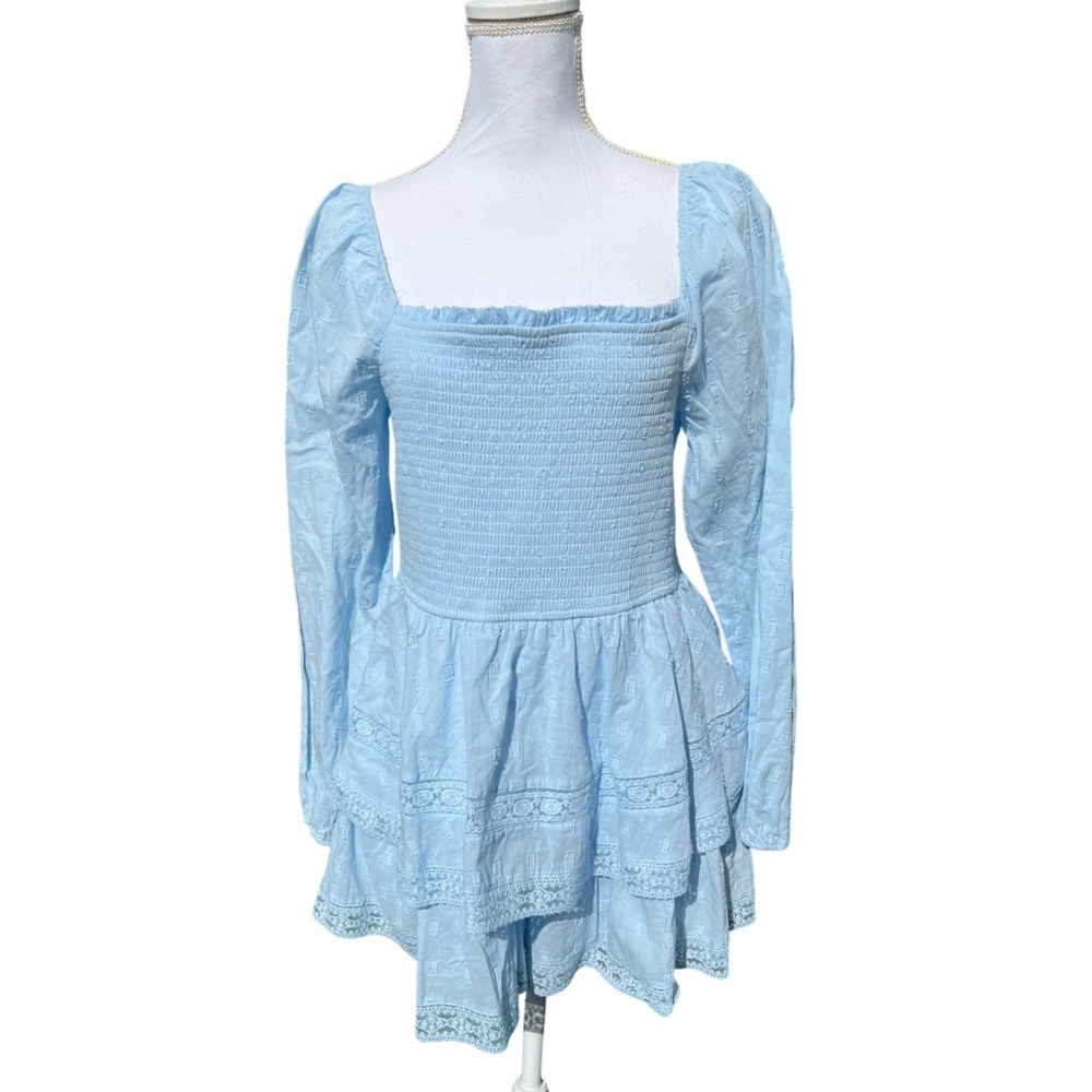 Altar'd State 100% Cotton Romper Dress Beautiful Baby Blue Lace Size XL - Picture 2 of 5